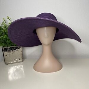 Papillion Oversized Wide Brim Sun Hat Floppy Purple Straw Beach Vacation